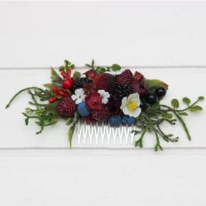 Flower comb with berries. Wedding accessories for hair. Bridal flower comb. Bridesmaid floral comb. 5050