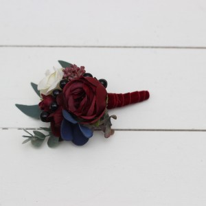  Wedding boutonnieres and wrist corsage  in burgundy white navy blue color scheme. Flower accessories. 5051