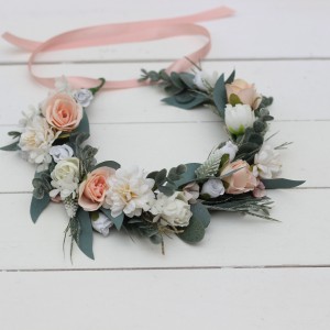 White blush pink flower crown. Hair wreath. Flower girl crown. Wedding flowers. 5056