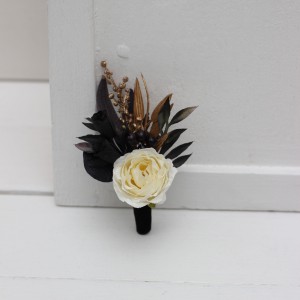  Wedding boutonnieres and wrist corsage  in ivory black gold color scheme. Flower accessories. 5159