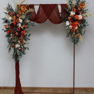  Flower arch arrangement in burnt orange burgundy and ivory colors.  Arbor flowers. Floral archway. Faux flowers for wedding arch. 5060-2