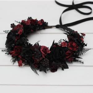 Black burgundy flower crown. Hair wreath. Flower girl crown. Wedding flowers. 5325