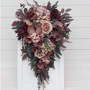 Bridal cascade bouquet in mauve purple beige colors. Wedding faux flowers. Bridesmaid bouquet. 5180