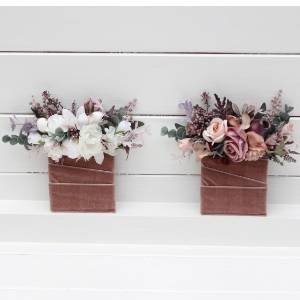 Pocket boutonnieres in mauve purple beige and white color scheme. Flower accessories. Pocket flowers. Square flowers. 5180