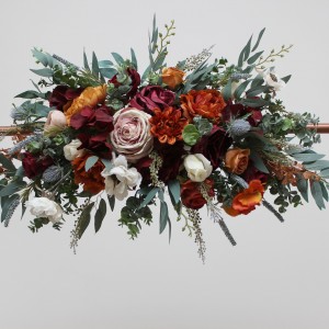  Flower arch arrangement in rust burgundy  colors.  Arbor flowers. Floral archway. Faux flowers for wedding arch. 5060-6