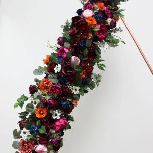  Flower arch arrangement in emerald green orange purple colors.  Arbor flowers. Floral archway. Faux flowers for wedding arch. 5054