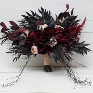 Wedding bouquets in purple burgundy beige navy blue colors. Bridal bouquet. Halloween wedding. Faux bouquet. Bridesmaid bouquet. 5064