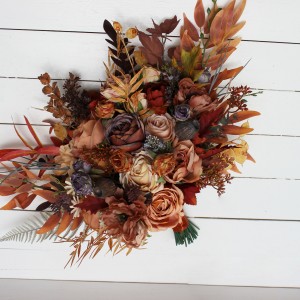 Wedding bouquets in rust purple orange colors. Bridal bouquet. Faux bouquet. Bridesmaid bouquet. 5073