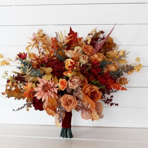 Wedding bouquets in rust burgundy orange  colors. Bridal bouquet. Faux bouquet. Bridesmaid bouquet. 5073-1