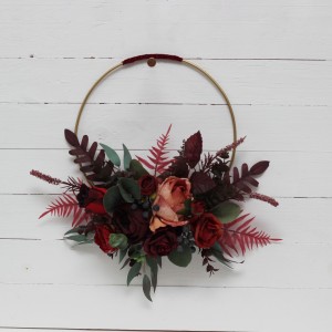 Flower hoop burgundy red blue colors. Alternative bridesmaid bouquet. 5077