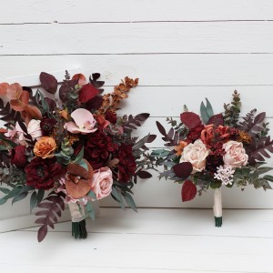 Wedding bouquets in cinnamon burgundy blush pink rust colors. Bridal bouquet. Faux bouquet. Bridesmaid bouquet. 5082