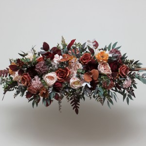  Flower arch arrangement in cinnamon burgundy blush pink rust colors.  Arbor flowers. Floral archway. Faux flowers for wedding arch. 5082