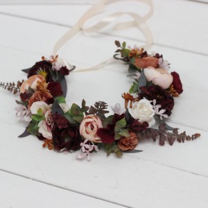 Cinnamon burgundy blush pink rust  flower crown. Hair wreath. Flower girl crown. Wedding flowers. 5082
