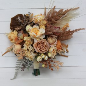 Wedding bouquets in  orange yellow terracotta colors. Bridal bouquet. Faux bouquet. Bridesmaid bouquet. 5083