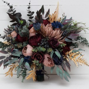 Wedding bouquets in burgundy navy blue dusty rose gold colors. Bridal bouquet. Faux bouquet. Bridesmaid bouquet. 5090