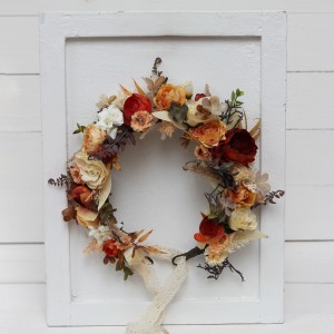 Orange ivory rust terracotta flower crown. Hair wreath. Flower girl crown. Wedding flowers. 0036