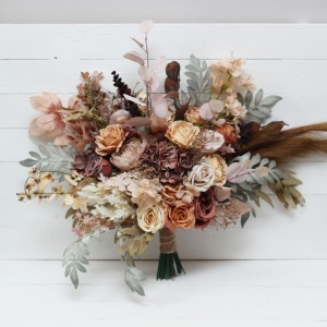 Wedding bouquets in cinnamon ivory pale orange colors. Bridal bouquet.  Faux bouquet. Bridesmaid bouquet. 5093