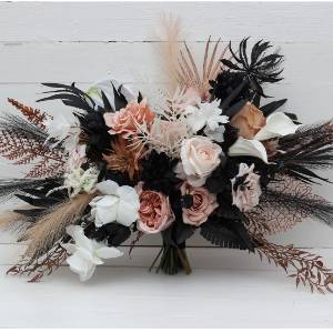 Wedding bouquets in dusty rose black cinnamon white colors. Bridal bouquet. Faux bouquet. Bridesmaid bouquet. Gothic black wedding bouquet. 5203