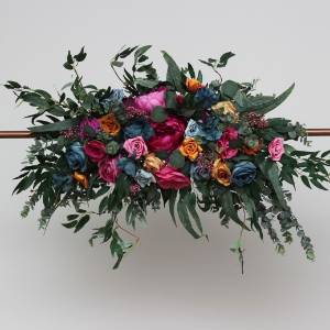  Flower arch arrangement in jewel-tone color scheme.  Arbor flowers. Floral archway. Faux flowers for wedding arch. 5187