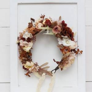Terracotta brown cream flower crown. Hair wreath. Flower girl crown. Wedding flowers.5100