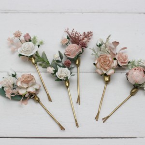  Set of 6 hair pins in white blush pink color scheme. Hair accessories. Flower accessories for wedding.  0048