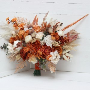 Wedding bouquets in burnt orange ivory colors. Bridal bouquet. Faux bouquet. Bridesmaid bouquet. 5107