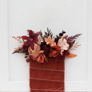 Pocket boutonniere in burgundy terracottacolor scheme. Flower accessories. 5121