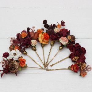  Set of 8 bobby pins in rust burgundy white color scheme. Hair accessories. Flower accessories for wedding.  5124