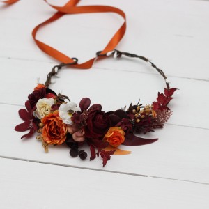 Rust burgundy white flower crown. Hair wreath. Flower girl crown. Wedding flowers. 5124