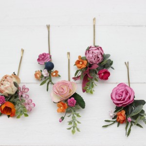  Set of  5 bobby pins in orange pink magenta  color scheme. Jewel-tone wedding. Hair accessories. Flower accessories for wedding. 5127