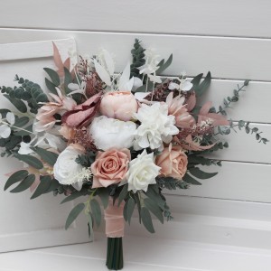 Wedding bouquets in white blush pink colors. Bridal bouquet. Faux bouquet. Bridesmaid bouquet. 5128