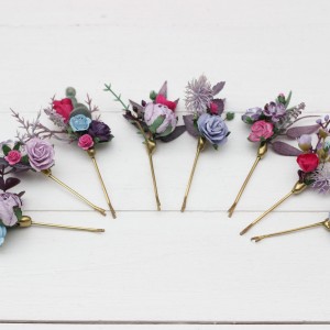  Set of  8 bobby pins in lavender magenta color scheme. Hair accessories. Flower accessories for wedding.  5137