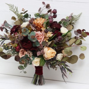 Wedding bouquets in burgundy ivory dusty rose cinnamon colors. Bridal bouquet. Faux bouquet. Bridesmaid bouquet. 5144