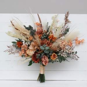 Wedding bouquets in cinnamon rust orange colors. Bridal bouquet. Pampas grass bouquet. Faux bouquet. Bridesmaid bouquet. 5146