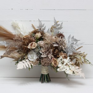 Wedding bouquets in beige brown gray white off colors. Bridal bouquet. Faux bouquet. Bridesmaid bouquet. 5148