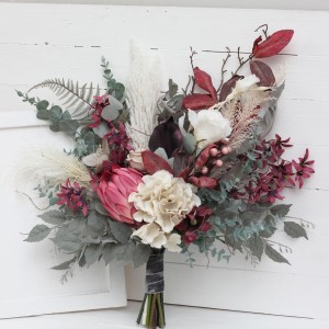 Wedding bouquets in white gray chianti colors. Bridal bouquet. Faux bouquet. Bridesmaid bouquet. 5151