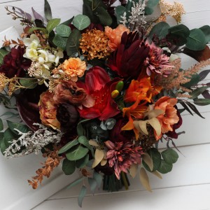 Wedding bouquets in burgundy burnt orange colors. Bridal bouquet. Cascading bouquet. Faux bouquet. Bridesmaid bouquet.5160