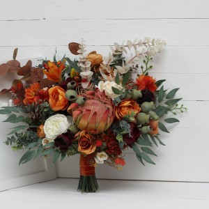 Australian native flowers. Rust burgundy flowers. Protea bridal bouquet. Faux bouquet. Fall wedding. Silk flowers. Boho wedding. Bridesmaid bouquet. 5161