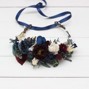 Burgundy ivory navy blue flower crown. Hair wreath. Flower girl crown. Wedding flowers. 5097