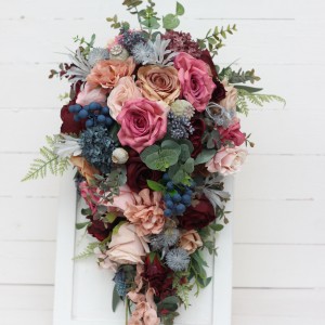 Wedding bouquets in burgundy dusty rose blue colors. Bridal bouquet. Cascading bouquet. Faux bouquet. Bridesmaid bouquet. 5188