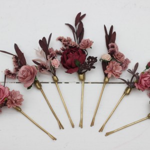 Set of 7 bobby pins. Burgundy dusty rose fall wedding. Hair accessories. Bridal flowers. Flower hair pins. Floral hair pins. Hairpiece. Bridesmaid gift. 5173