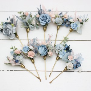  Set of bobby pins. Spring wedding. Dusty blue pink white hair accessories. Bridal flowers. Floral hair pins. Hairpiece. Bridesmaid gift. 5174