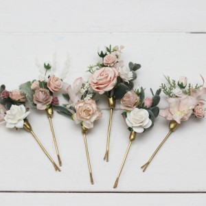  Set of 6 bobby pins in  blush pink white color scheme. Hair accessories. Flower accessories for wedding.  5196-lily