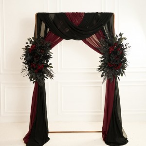  Flower arch arrangement in black and  burgundy colors.  Arbor flowers. Floral archway. Faux flowers for wedding arch. Halloween wedding. 5325