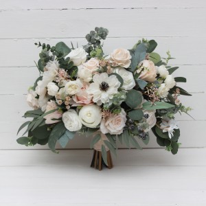 Wedding bouquets in white cream blush pink colors. Bridal bouquet.  Faux bouquet. Bridesmaid bouquet. 5199
