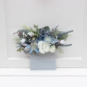 Pocket boutonniere in dusty blue white color scheme. Flower accessories. 5200-0508