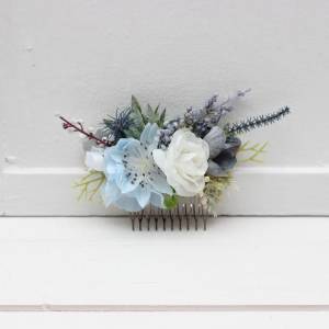 Dusty Blue & White Floral Hair Comb for Wedding Hairstyles. 5200
