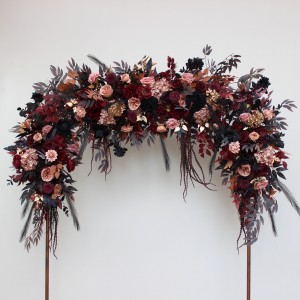  Flower arch arrangement in black burgundy dusty rose and gold colors.  Arbor flowers. Floral archway. Faux flowers for wedding arch. 5202