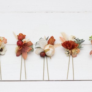  Set of  5 hair pins in rust ivory terracotta color scheme. Hair accessories. Flower accessories for wedding.  0029