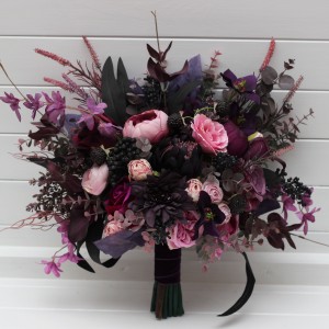 Deep purple fuchsia candy pink bouquets. Bridal bouquet. Cascading bouquet. Faux bouquet. Bridesmaid bouquet. 5228